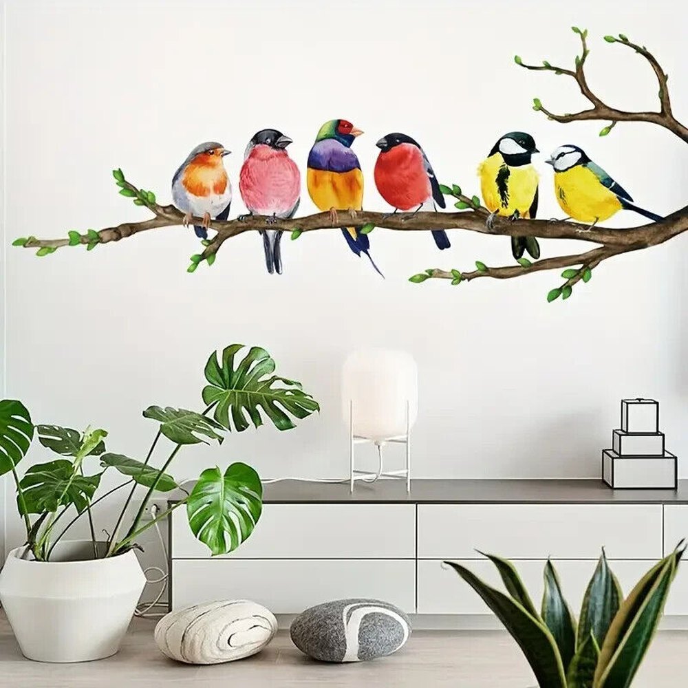 Colorful Birds Standing On Branch Wall Decal 12.20" x 29.13" NEW! Home & Garden:Home Décor:Decals, Stickers & Vinyl Art Style Your Walls